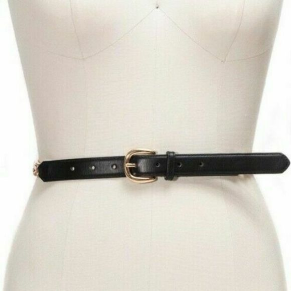 INC Smooth‎ Black Tabs Gold Tone Chain Link Belt L